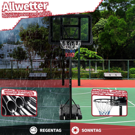 NORTHIX 130 - 305 Cm Basketball Stand With Net 2 Wheels, Height Adjustable Black på
