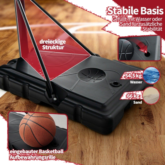 NORTHIX 130 - 305 Cm Basketball Stand With Net 2 Wheels, Height Adjustable Black på