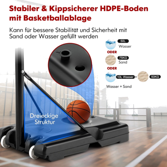 B2X 130 Cm - 305 Cm Height-adjustable Basketball Hoop With Stand 2 Wheels Basket Stand Black på