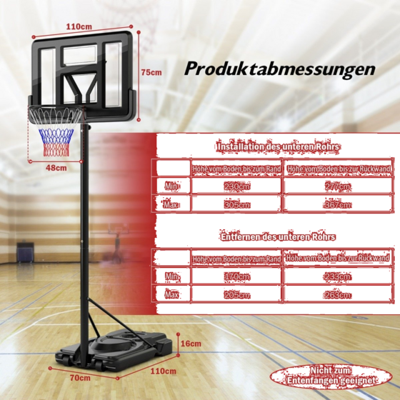 NORTHIX 170-305cm Height Adjustable Basketball Stand Outdoor Basketball Hoop With Stand på