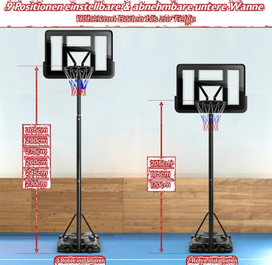 NORTHIX 170-305cm Height Adjustable Basketball Stand Outdoor Basketball Hoop With Stand på