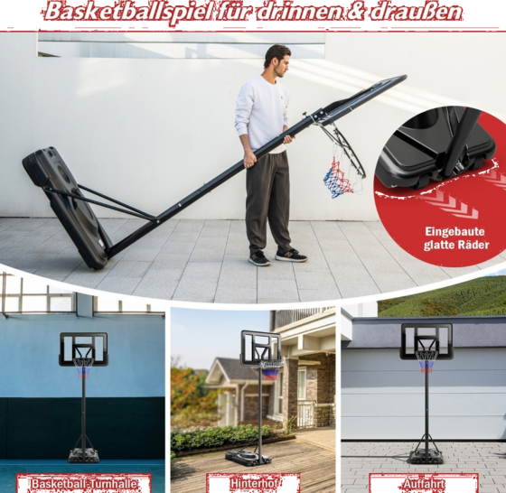 NORTHIX 170-305cm Height Adjustable Basketball Stand Outdoor Basketball Hoop With Stand på