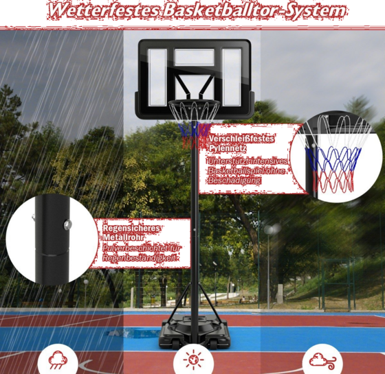 NORTHIX 170-305cm Height Adjustable Basketball Stand Outdoor Basketball Hoop With Stand på