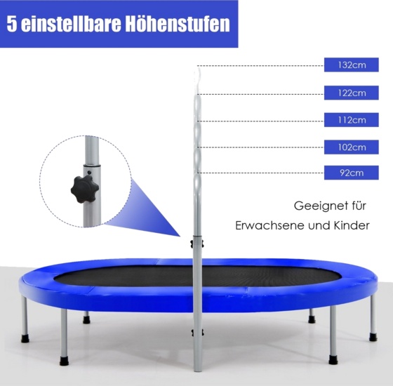 NORTHIX 2 Person Trampoline With Height-adjustable Handle Mini Trampoline 154 X 90 X 92 -132 Cm Blue på
