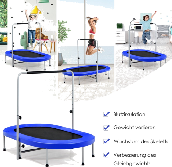 NORTHIX 2 Person Trampoline With Height-adjustable Handle Mini Trampoline 154 X 90 X 92 -132 Cm Blue på