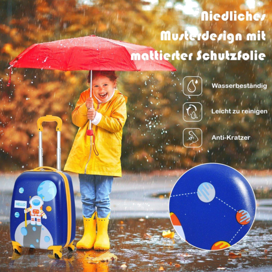 NORTHIX 2-piece Children's Suitcase Set With Astronaut Pattern Backpack Suitcase 27 X 20 X 43 Cm Dark Blue på