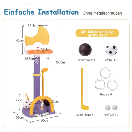 NORTHIX 4 In 1 Children's Basketball Hoop Set With Basketball Football Ring Toss Basketball Stan på
