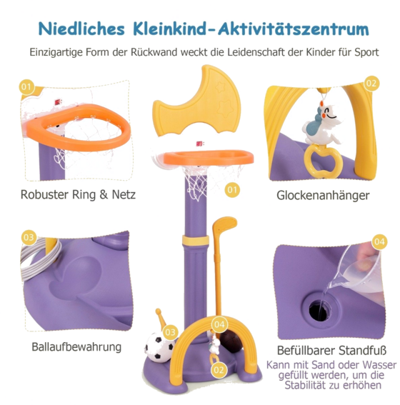 NORTHIX 4 In 1 Children's Basketball Hoop Set With Basketball Football Ring Toss Basketball Stan på