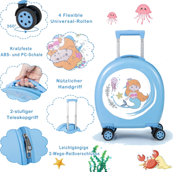 B2X 4-piece Children's Suitcase + Backpack 10"+14" Children's Trolley With Wheels Blue på