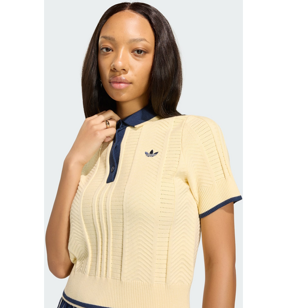 ADIDAS ORIGINALS Adidas Originals Cali Kabelstickad Pikétröja Med Korta Ärmar på