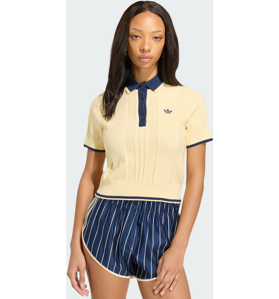 ADIDAS ORIGINALS Adidas Originals Cali Kabelstickad Pikétröja Med Korta Ärmar på