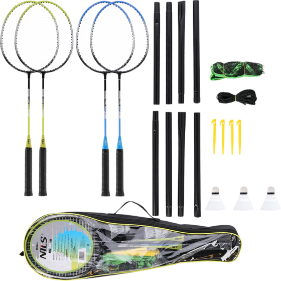 NORTHIX Badminton Set – 4 Rackets, 3 Shuttlecocks, Net Cover på