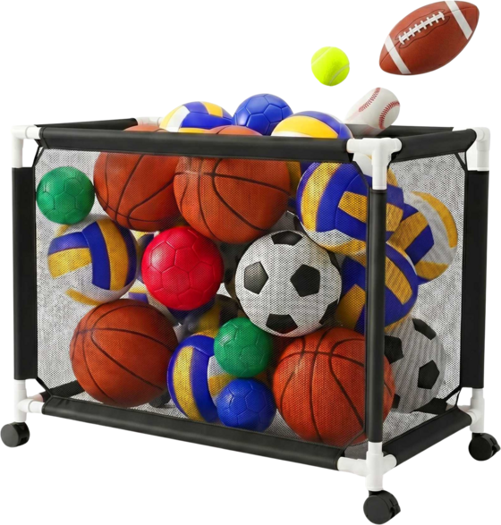 NORTHIX Ball Storage Cart, Mesh Basket, Swivel Casters With Brakes på