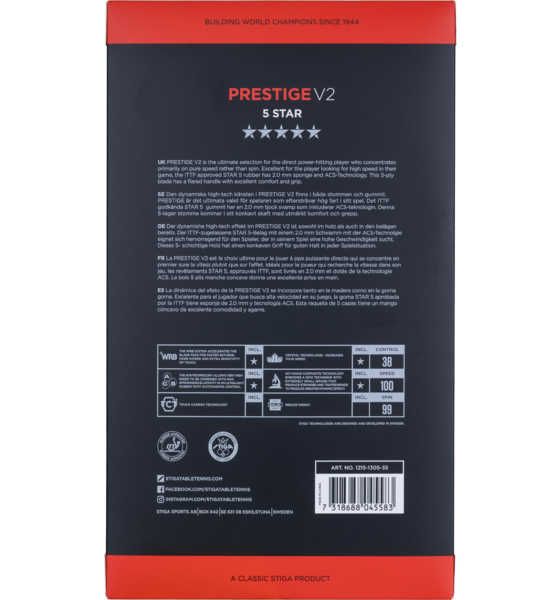 STIGA Bat Prestige V2 - 5-star på