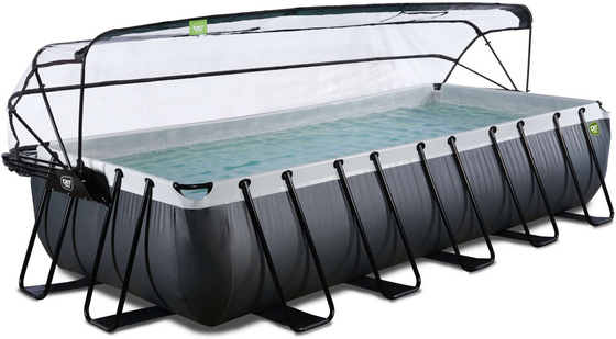 EXIT Black Leather Pool 540x250x100cm Med Sandfilterpump Och Tak Och Värmepump - Svart på