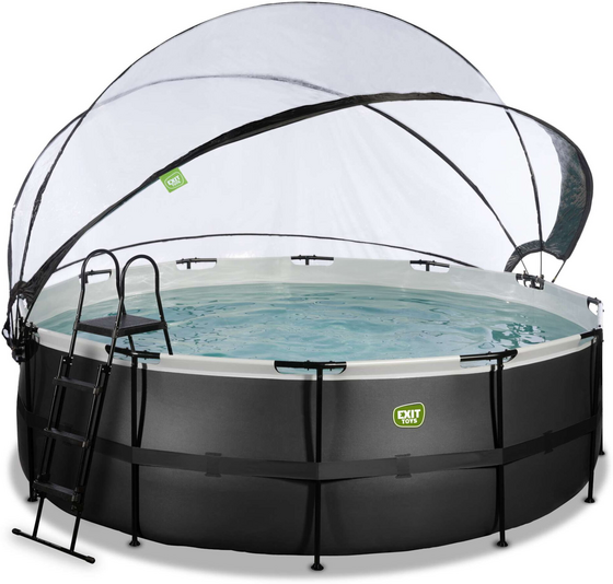 EXIT Black Leather Pool Ø427x122cm Med Sandfilterpump Och Tak - Svart på