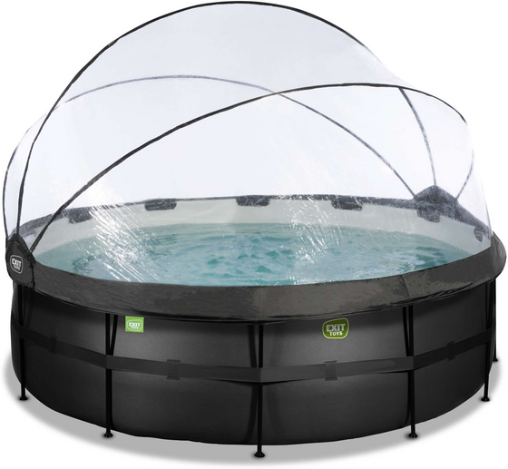EXIT Black Leather Pool Ø427x122cm Med Sandfilterpump Och Tak Och Värmepump - Svart på