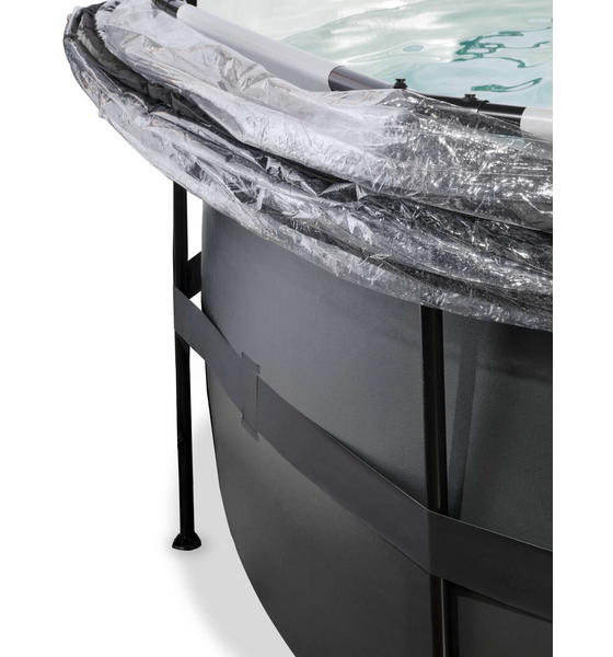 EXIT Black Leather Pool Ø427x122cm Med Sandfilterpump Och Tak Och Värmepump - Svart på
