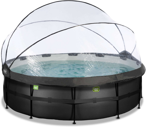 EXIT Black Leather Pool Ø450x122cm Med Sandfilterpump Och Tak Och Värmepump - Svart på