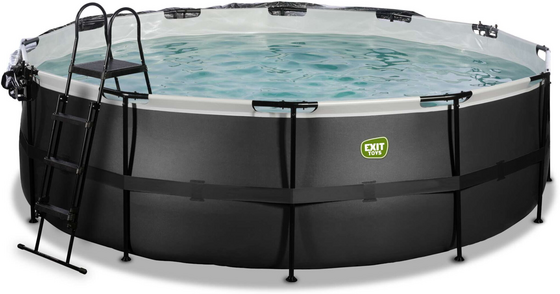 EXIT Black Leather Pool Ø450x122cm Med Sandfilterpump Och Tak Och Värmepump - Svart på