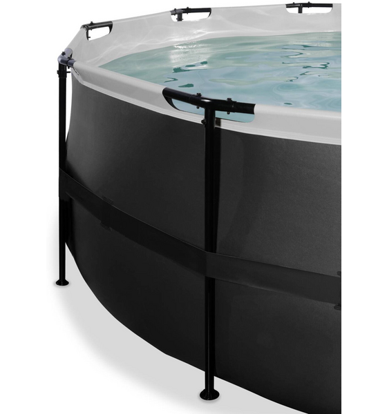 EXIT Black Leather Pool Ø450x122cm Med Sandfilterpump Och Tak Och Värmepump - Svart på