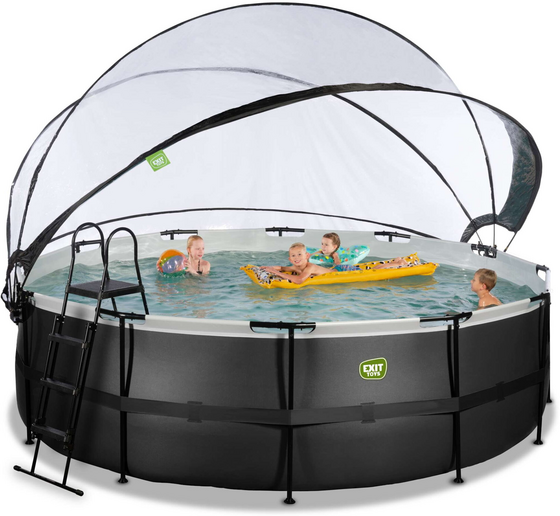 EXIT Black Leather Pool Ø450x122cm Med Sandfilterpump Och Tak Och Värmepump - Svart på
