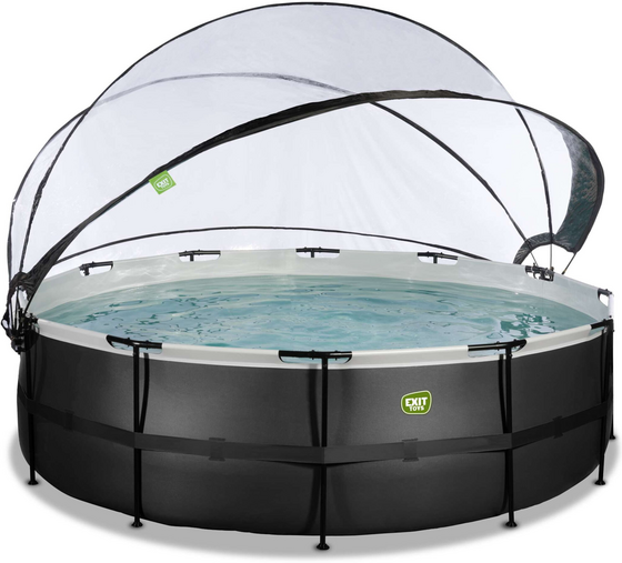 EXIT Black Leather Pool Ø488x122cm Med Sandfilterpump Och Tak - Svart på