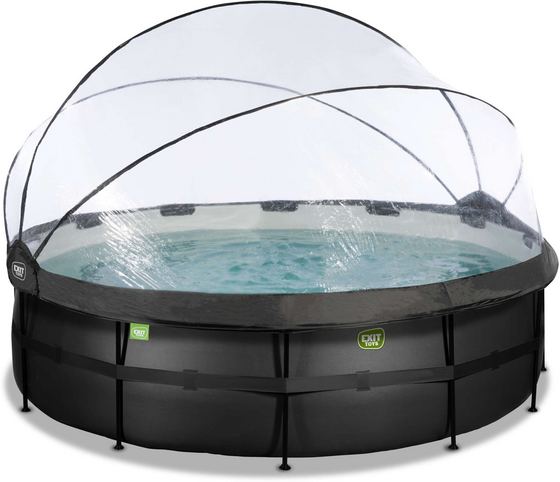 EXIT Black Leather Pool Ø488x122cm Med Sandfilterpump Och Tak - Svart på