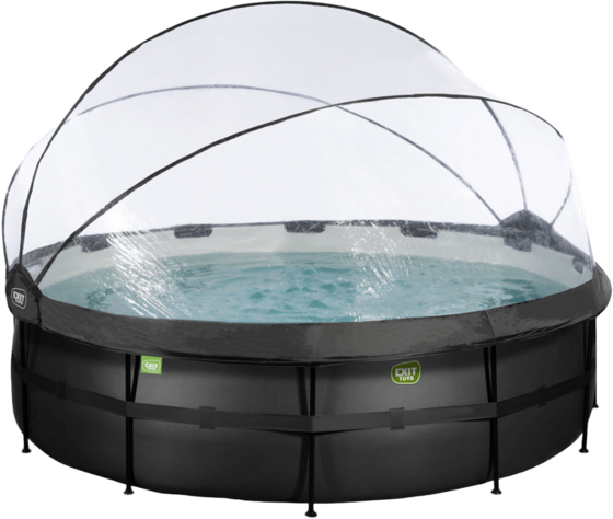 EXIT Black Leather Pool Ø488x122cm Med Sandfilterpump Och Tak Och Värmepump - Svart på