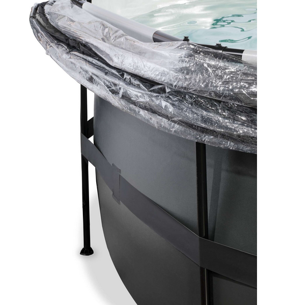 EXIT Black Leather Pool Ø488x122cm Med Sandfilterpump Och Tak Och Värmepump - Svart på