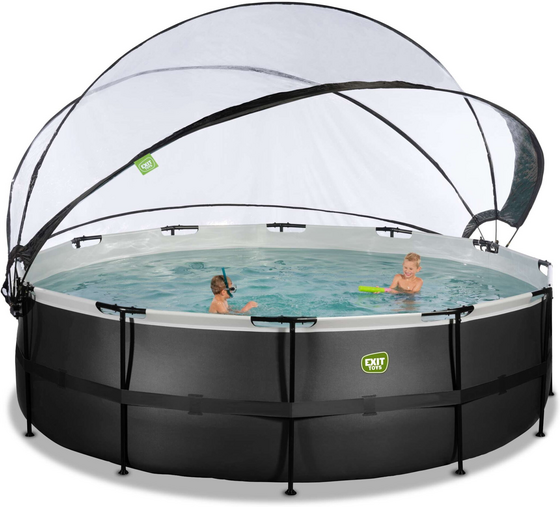EXIT Black Leather Pool Ø488x122cm Med Sandfilterpump Och Tak Och Värmepump - Svart på
