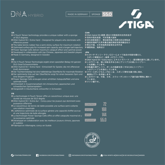 STIGA Bordtennisgummi Dna Hybrid 55 Svart 2.2 Mm på