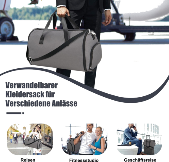 B2X Carry-on Bag With Shoe Compartment Adjustable Shoulder Strap 2-in-1 Hanging Suit Travel Bag Dark G på