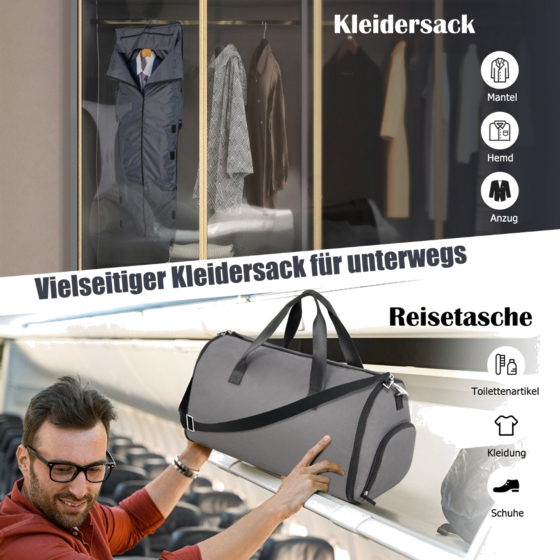 B2X Carry-on Bag With Shoe Compartment Adjustable Shoulder Strap 2-in-1 Hanging Suit Travel Bag Dark G på