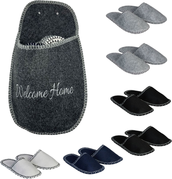 NORTHIX Felt House Slippers, Non-slip, 6 Pairs With Storage Bag på