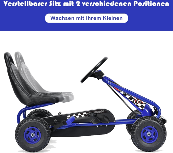 NORTHIX Gokart Go Cart With Handbrake Pedal Car 30kg Pedal Vehicle Pedal Vehicle 3-6 Years Blue på