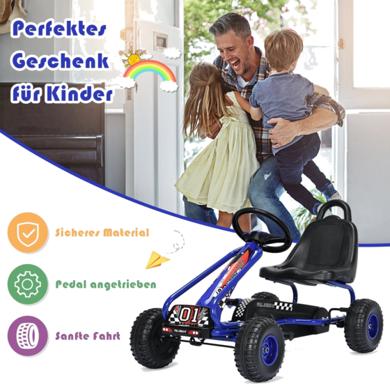 NORTHIX Gokart Go Cart With Handbrake Pedal Car 30kg Pedal Vehicle Pedal Vehicle 3-6 Years Blue på