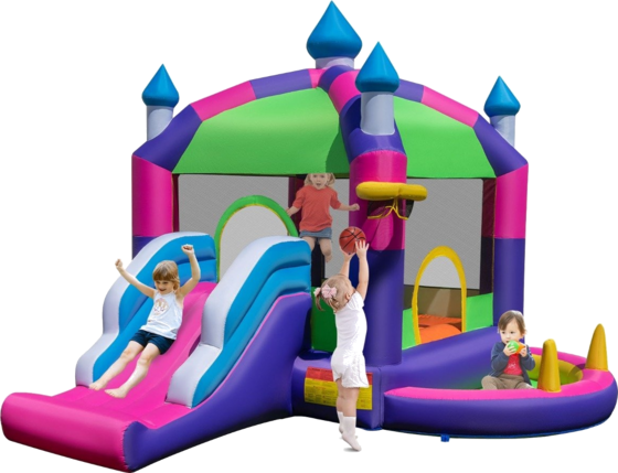 B2X Inflatable Bouncy Castle With Sun Roof Slide Basketball Hoop Ring Toss Game Repair Kit på