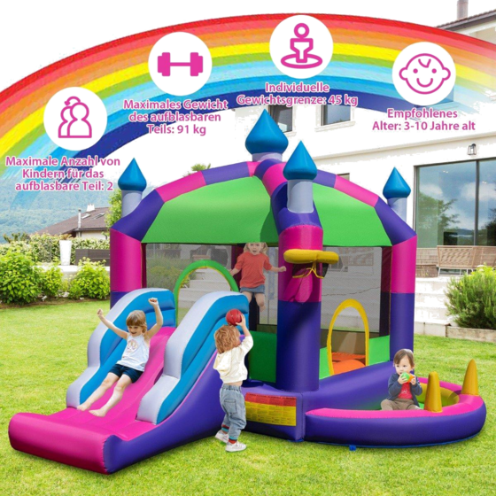 B2X Inflatable Bouncy Castle With Sun Roof Slide Basketball Hoop Ring Toss Game Repair Kit på