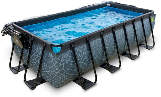 EXIT Stone Pool 400x200x100cm Med Sandfilterpump Och Tak Och Värmepump - Grå på
