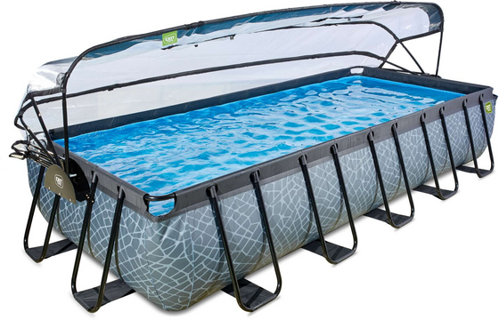 EXIT Stone Pool 540x250x100cm Med Sandfilterpump Och Tak Och Värmepump - Grå på