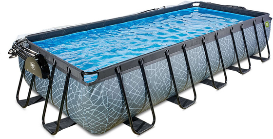 EXIT Stone Pool 540x250x100cm Med Sandfilterpump Och Tak Och Värmepump - Grå på