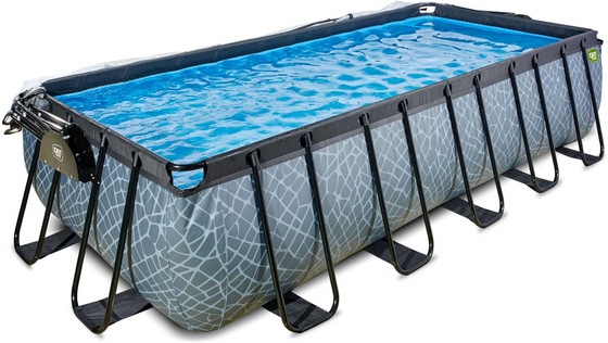 EXIT Stone Pool 540x250x122cm Med Sandfilterpump Och Tak Och Värmepump - Grå på