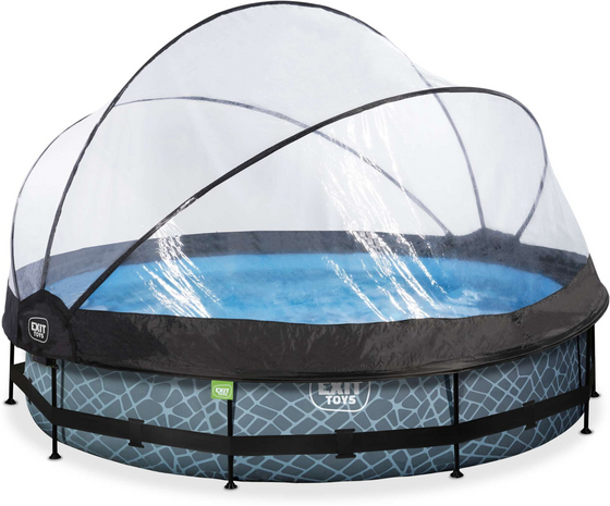 EXIT Stone Pool Ø360x76cm Med Filterpump Och Tak - Grå på