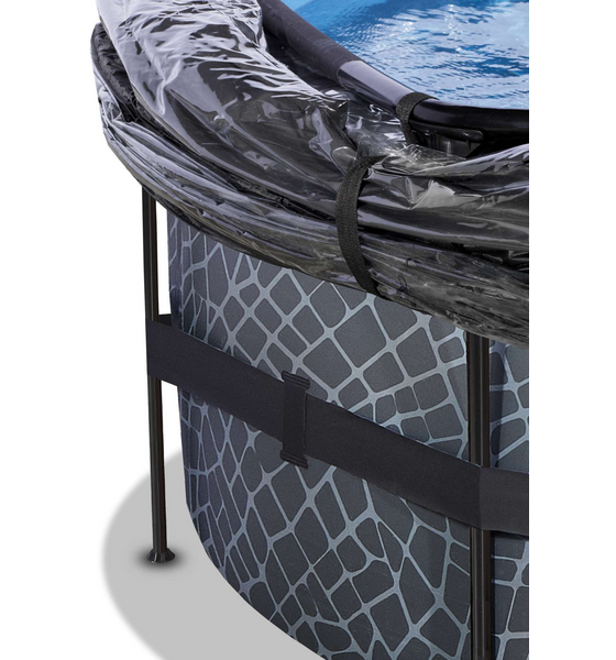 EXIT Stone Pool Ø427x122cm Med Sandfilterpump Och Tak Och Värmepump - Grå på