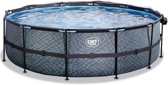 EXIT Stone Pool Ø488x122cm Med Filterpump - Grå på