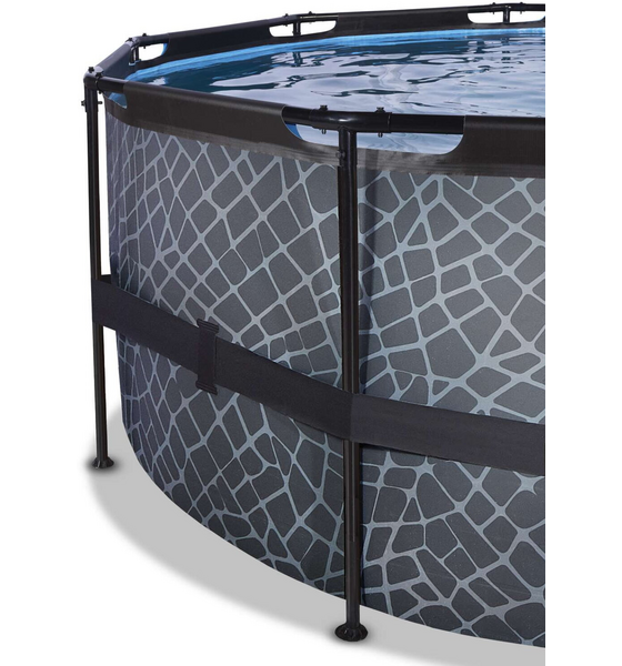 EXIT Stone Pool Ø488x122cm Med Sandfilterpump Och Tak - Grå på