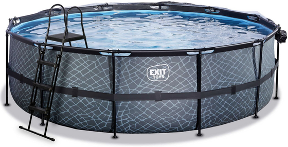 EXIT Stone Pool Ø488x122cm Med Sandfilterpump Och Tak Och Värmepump - Grå på