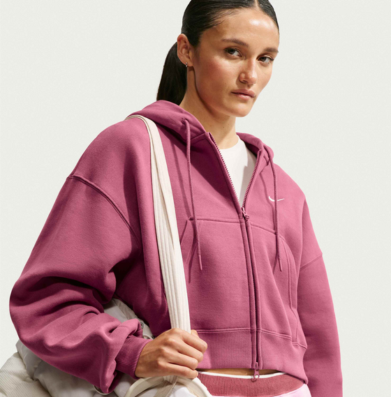 NIKE Women's Oversized Full-zip Cropped Hoodie Studio Fleece Medium Weight på