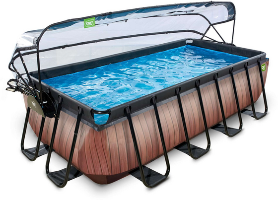 EXIT Wood Pool 400x200x100cm Med Sandfilterpump Och Tak Och Värmepump - Brun på
